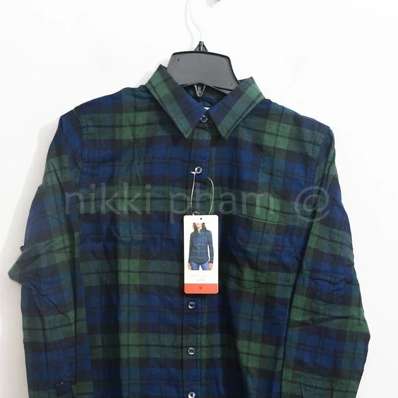 Weatherproof Vintage Women’s Flannel Shirt Long Sleeve  in Green - Picture 2 of 4